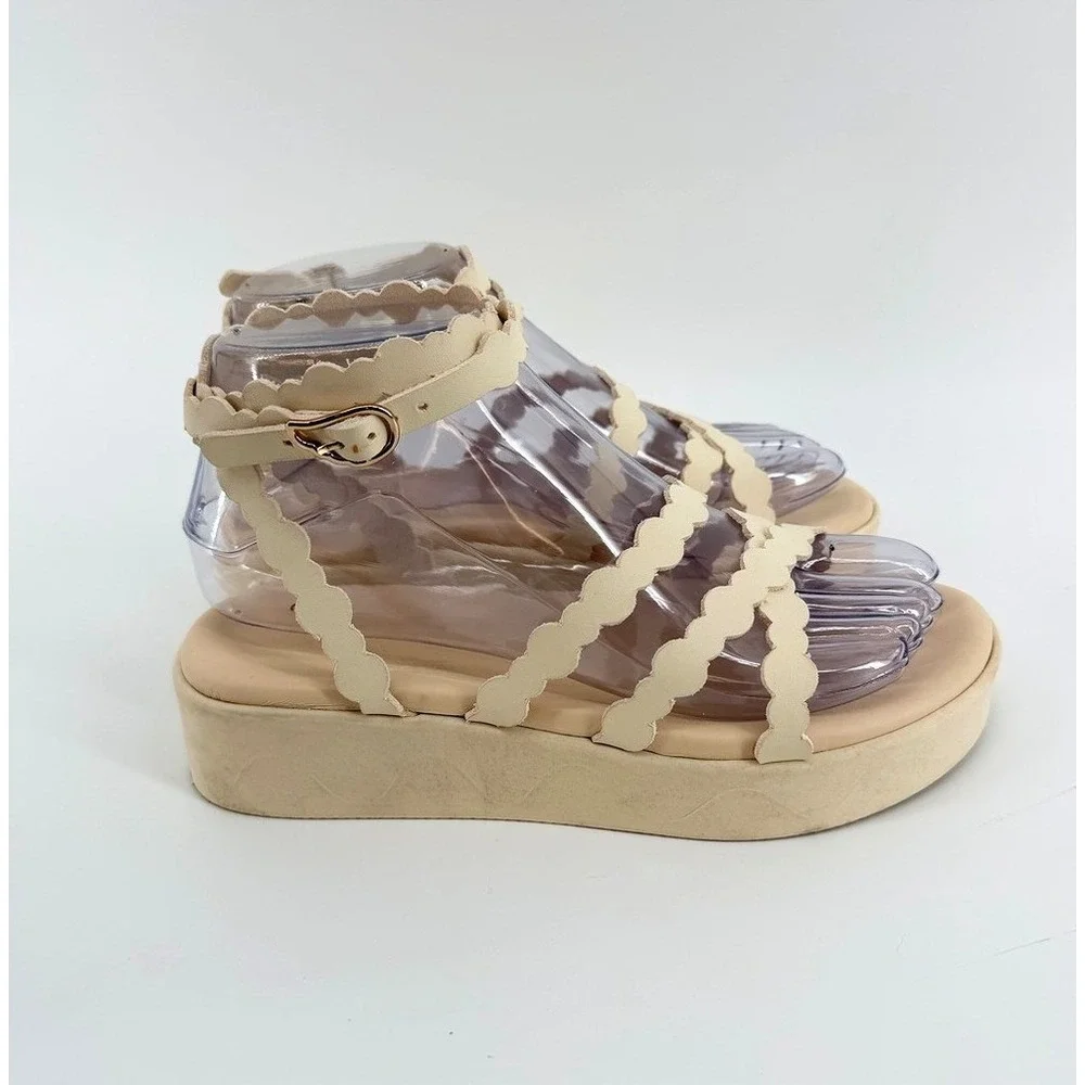 Anciet Greek Sandals Aspsis Flatform‎ Cream Scalloped Platform Ankle size 36 6